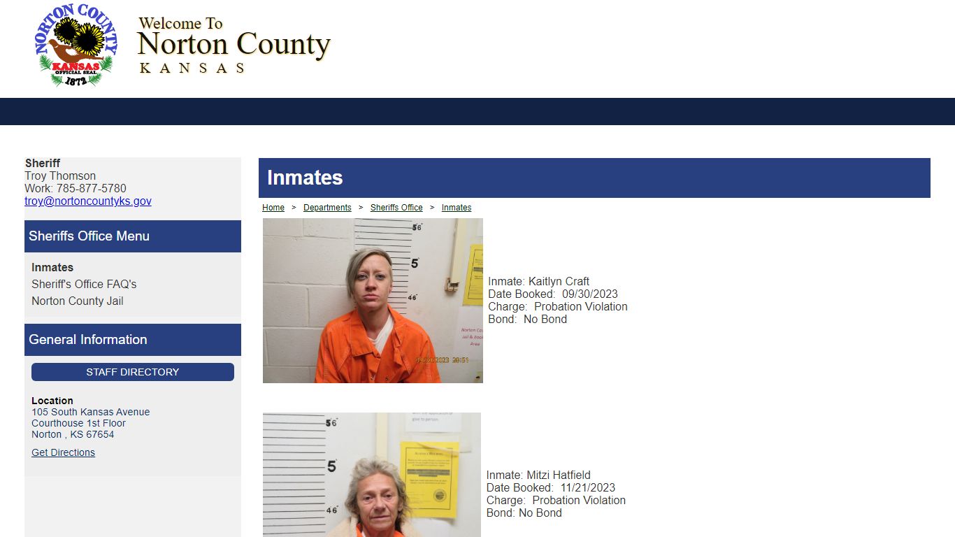 Official Website for Norton County Kansas - Inmates
