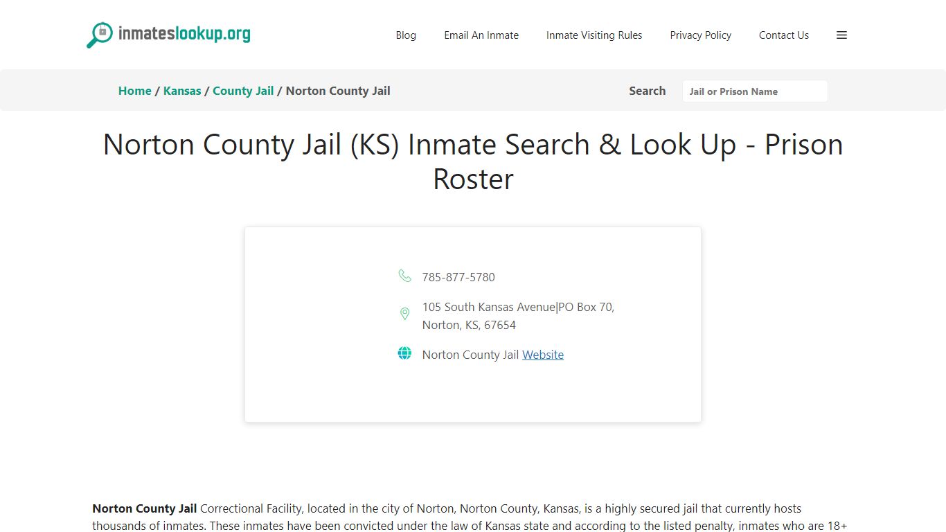 Norton County Jail (KS) Inmate Search & Look Up - Prison Roster